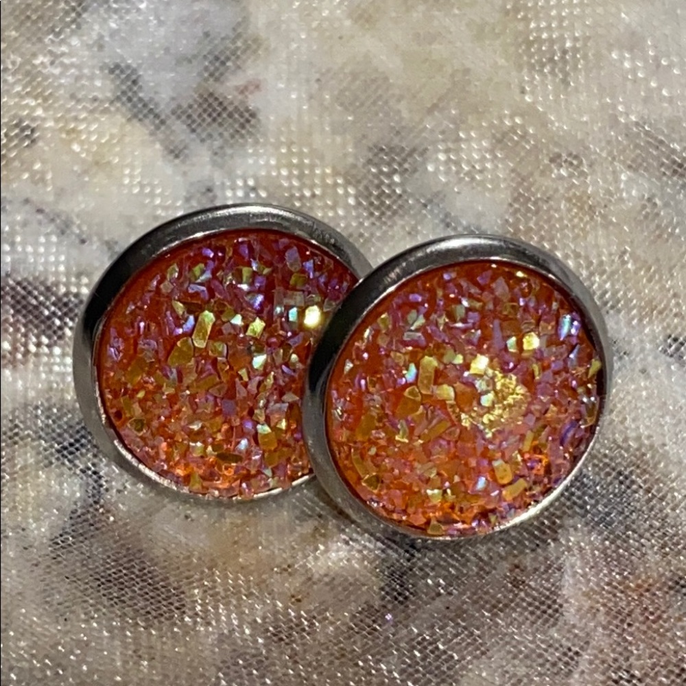 Orange druzy studs-NEW